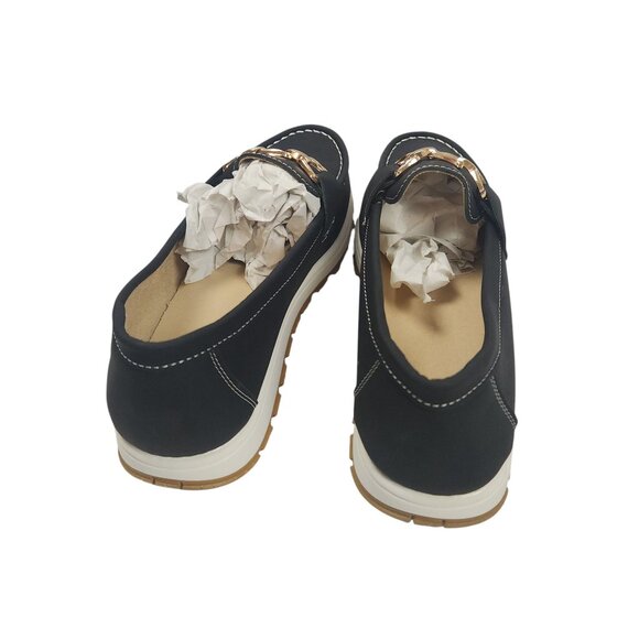 Black Loafers W/ Gold Buckle Accent Women Size 8 (EU41) Stylish Casual Comfort - Picture 6 of 11